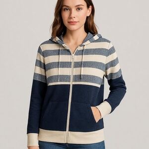 Filly Flair Striped Navy and Cream Hoodie #A31